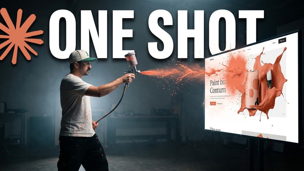 Thumbnail for the Claude Design website tutorial: a man spray painting a website design onto a large screen under the words One Shot